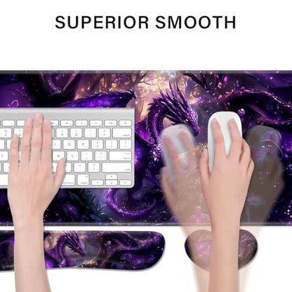 Desk Pad and Keyboard Wrist Rest, Large Mouse Pad + Keyboard Pad+Mouse Wrist Support, Non-Slip Desk Mat Protector for Office, Home 31.5×11.8 Inches Anime Dragon - color: Dragon