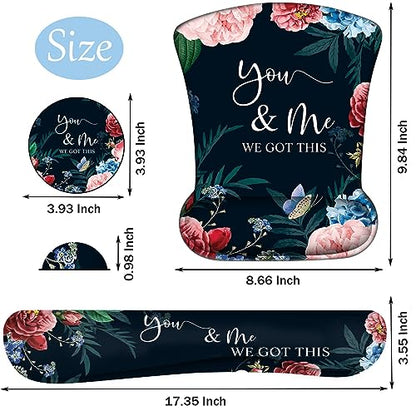 Keyboard Wrist Support + Wrist Mousepad + Coaster Combination, Non-Slip PU Base, with Gel Memory Mousepad, Suitable for Gaming, Office Pain Relief Mousepad Set - Bible Flower - color: Bible Flower