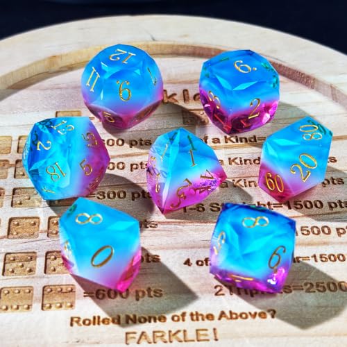HAOMEJA Colorful Polyhedral Resin Dice Set, Hand-Cut Diamond Facet Optical Dice | Perfect for RPG, Tabletop & Board Games | Halloween, Christmas & Birthday Gift (Blue White Purple) - color: 4 Blue White Purple