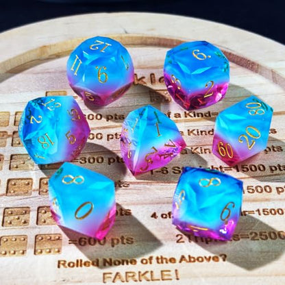 HAOMEJA Colorful Polyhedral Resin Dice Set, Hand-Cut Diamond Facet Optical Dice | Perfect for RPG, Tabletop & Board Games | Halloween, Christmas & Birthday Gift (Blue White Purple) - color: 4 Blue White Purple