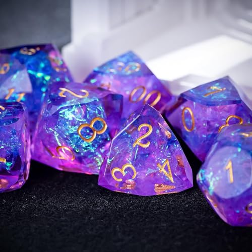 7PCS DND Dice Set,Transparent Sharp Edge Dice Set D&D RPG Polyhedral Die,for Dungeons and Dragons TTRPG Games Roleplaying Game,with Gift Box(Galaxy Purple) - color: Galaxy Purple