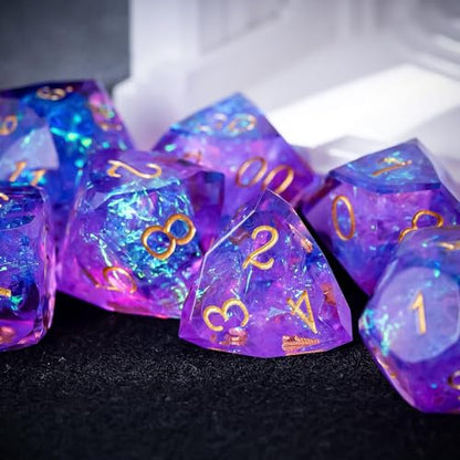 7PCS DND Dice Set,Transparent Sharp Edge Dice Set D&D RPG Polyhedral Die,for Dungeons and Dragons TTRPG Games Roleplaying Game,with Gift Box(Galaxy Purple) - color: Galaxy Purple