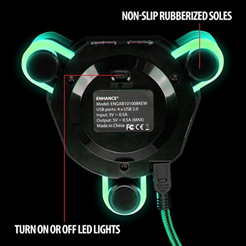 ENHANCE LED Gaming Mouse Bungee Cord Holder with 4-Port USB Hub - Green Lighting - Cable Management & Increased Accuracy for Pro eSports & Competitive Games