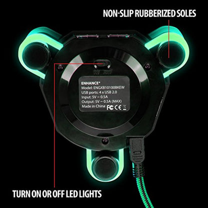 ENHANCE LED Gaming Mouse Bungee Cord Holder with 4-Port USB Hub - Green Lighting - Cable Management & Increased Accuracy for Pro eSports & Competitive Games