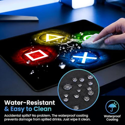 Gamepad Button Big Mouse Pad Large, Gaming Controller‌ Mouse Pad Desk Pad, Long Computer Keyboard Mouse Mat Mousepad with Non-Slip Base and Stitched Edge for Gaming and Office (×○△□, 12.6" x 10.6") - color: ×○△□, size: 12.6L x 10.6W inches