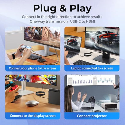 Guermok USB-C to HDMI Cable, 67in – HDR & ALLM, 8K@60Hz / 4K@144Hz, PD100W, USB-C Video Output for Switch 2 Dock, Capture Cards, TVs, Handheld Consoles (Silver)