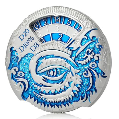 DND Dice DNDND Dragon Roulette Spinner D&D Dice 7-in-1 Spinner Metal DND Dice Set with Luxurious Gift Box for Dungeons and Dragon and Tabletop Game (Silver with Blue) - color: Dragon Silver Blue