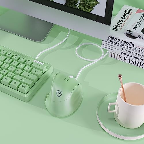 Micropack Ergonomic Mouse Wired for Laptop, PC Computer and Desktop, Ergo Mouse Vertical with Silent Clicks, Up to 3200 DPI Adjustable Mouse Sensitivity, Green - color: Green, size: Wired