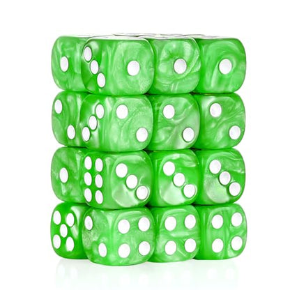 24 of Pack 16MM 6 Sided Dice Set,Pearl Pattern D6 Game Dice Set, 6 Sided Standard Dices for Yahtzee, Bunco or Teaching Math,with Portable Dice Pouch(Green Pearl) - color: 16mm Green Pearl