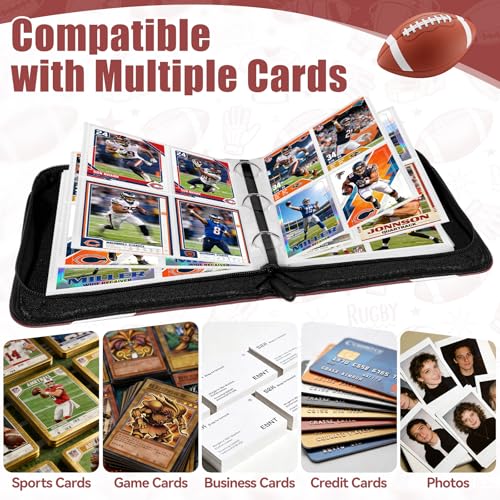 440 Pockets Football Card Binder 4 Pocket, Sports Card Binder with 55 Removable Sleeves, Football Card Holder Trading Card Binder with Football Pattern Wristband Fit for MTG, TCG, Game Gifts For Boys