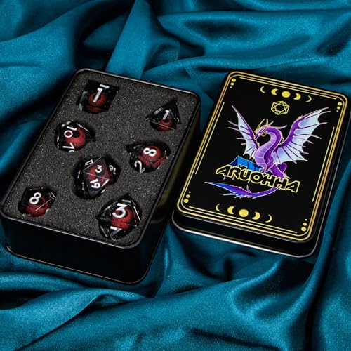 ARUOHHA DND Resin Dice Dragon Eye Dice Liquid Core Red Sharp Edged Dice Set with Gift Box, Polyhedral D and D Dice Set Role Playing Game D20 D12 D10 D8 D6 D4 - color: Yy03-red
