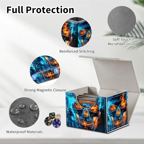 Stylish MTG Deck Box for 110+ Cards, Magnetic Commander Deck Case with Bonus Game Card Pouch, Durable Storage for TCG and Sleeved Magic Cards, Fire Skull - color: Fire Skull