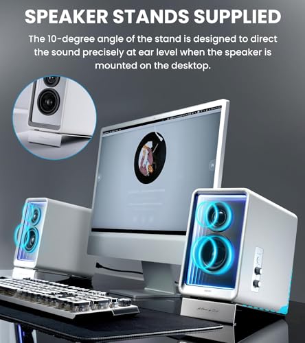 Edifier QR65 Desktop Active Monitor with 2.75" Long-Throw Aluminum Diaphragm mid-Low Drivers, Hi-Res Audio, Brilliant Light Effects, 70W Output Power Bluetooth Speakers with Stands - White - color: White