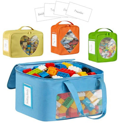 4 PCS Visible Magnetic Tiles Storage Bags, Toy Storage Bags with Label for Home School, Carrying Case for Building Bricks, Puzzle, Board Games, Toy Car and Other