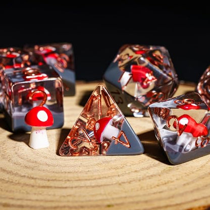 UDIXI Mushroom DND Dice Set, Red Mushroom Dice Set for Role Playing Games | Velvet Storage Bag, DM Gift, for Dungeons and Dragons Tabletop Games Board Games - color: Mushroom Red