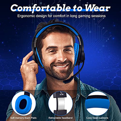 Gaming Headset for Nintendo Switch, Xbox One, PS4, Bass Surround and Noise Cancelling 3.5mm Over Ear Headphones with Mic for Laptop PC Smartphones (Blue)