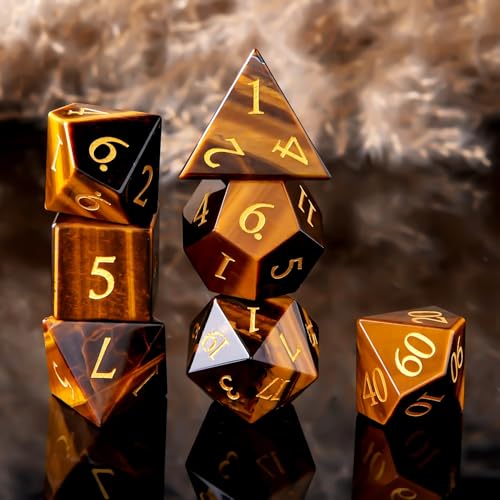 Tiger Eye Crystal DND Dice Set 7 PCS Gemstone Suitable for Dungeons and Dragons for D & D RPG Games (Tiger Eye - color: Tiger Eye
