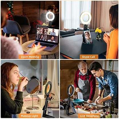 2Packs-Ring Light for Computer Laptop,Video Conference Lighting kit for Zoom Meetings,5" Small Led Selfie Light Portable DeskLight with Stand,Cell Phone Holder Desktop Lighting for Skype Call Black - size: 2Packs-Black