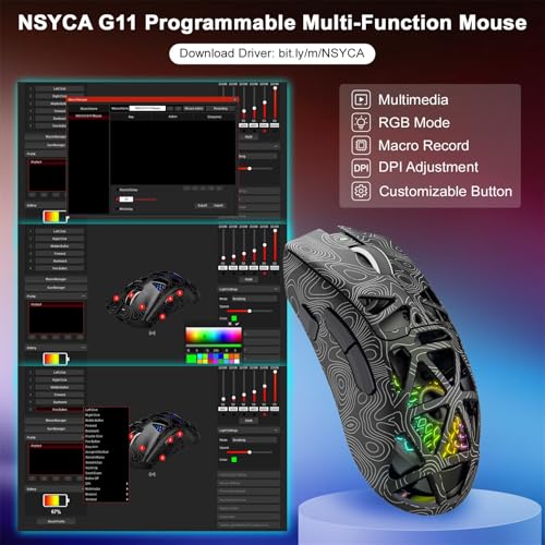 G11 Lightweight Wireless Gaming Mouse for FPS & Competitive Gaming, Tri-Mode Bluetooth 5.1/2.4GHz/USB-C, 22000 DPI RGB Mouse with Programmable Buttons for PC, Laptop & Mac - color: Line Black