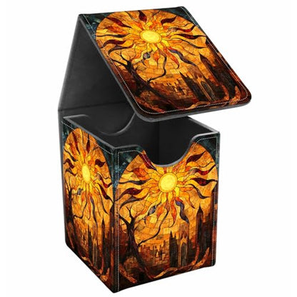 Card Deck Box, Card Storage Box Fits 100+ Single Sleeved Cards, Large Capacity PU Leather Card Storage Box with Strong Magnet for Magic Commander TCG/CCG, Magic Sun - color: Magic Sun