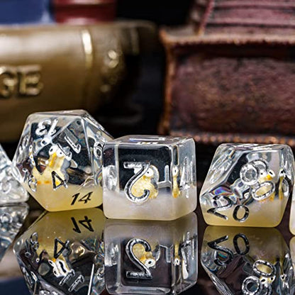 Cusdie 7-Die DND Dice, Polyhedral Dice Set Filled with Animal, for Role Playing Game D&D Dice (Owl) - color: Owl