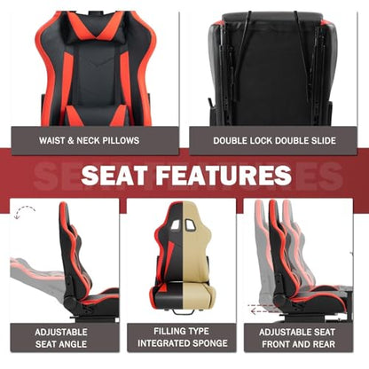 Marada Racing Simulator Cockpit with Red Seat Fit for 12Nm Direct Drive | Fit for Logitech/Thrustmaster/Moza/Fanatec, 50mm Large Round Tube Professional Sim Rig, Wheel Pedal Handbrake not Included
