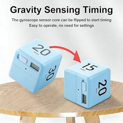 Gravity Sensor Flip Cube Timer Countdown Reminder Doing Time Management for Kitchen, Bedroom, Office, Living Room, Desk 15-20-30-60 Minutes (Blue) - color: Blue