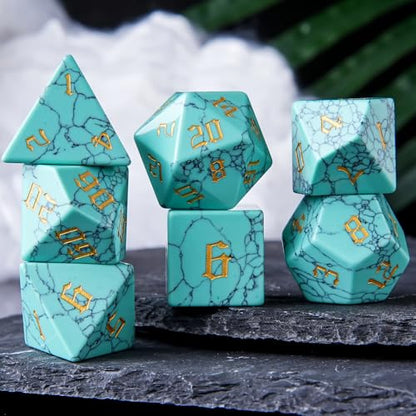Blue Turquoise Crystal DND Dice Set 7 PCS Gemstone Suitable for Dungeons and Dragons for Polyhedral Dice for D & DRPG Games (Blue Turquoise - color: Blue Turquoise