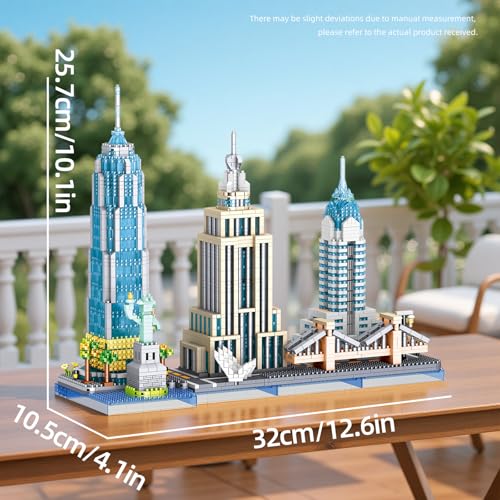 New York Skyline Micro Mini Blocks Building Set, The Statue of Liberty,Empire State Architecture Building, Brooklyn Bridge, Gift for Kids and Adults (3262 Pieces) - style: New York Skyline