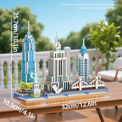 New York Skyline Micro Mini Blocks Building Set, The Statue of Liberty,Empire State Architecture Building, Brooklyn Bridge, Gift for Kids and Adults (3262 Pieces) - style: New York Skyline