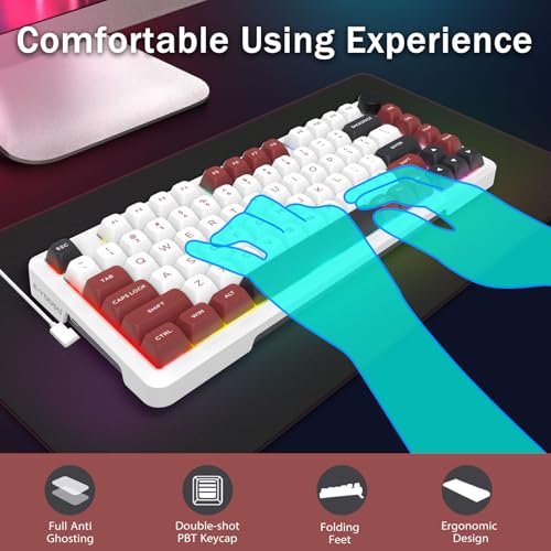E-YOOSO 75% Wired Mechanical Gaming Keyboard, Creamy Sound, White/Red | Hot Swappable Pre-lubed Red Switches, Gasket Structure, Knob Control, Quiet Portable 75% Compact Custom for PC - color: White Red, Linear Switch