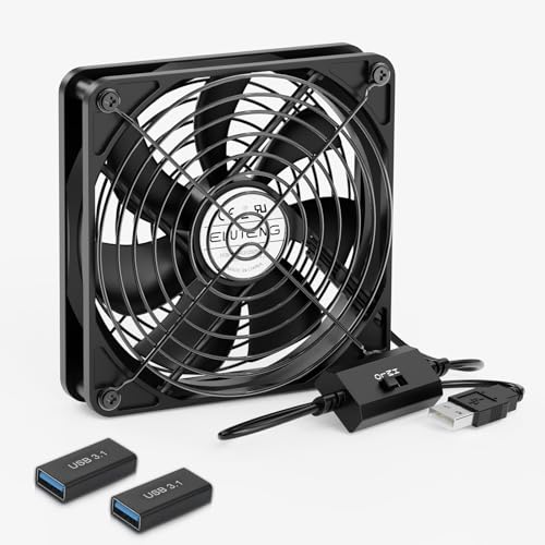 ELUTENG 120mm USB PC Fan 5V with 3 Speed Contorl, Portable USB Computer Fan | High Airflow Electronic Cooling Fan with USB Feamle to USBC Female Adapter for Laptop/TV Box/AV Cabinet/PS5/Router - size: 120mm USB Speed Fan with Adapter