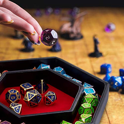 SIQUK Dice Tray with Lid Hexagon Dice Rolling Tray Dice Holder for Dice Games Like RPG, DND and Other Table Games, Red - color: Red
