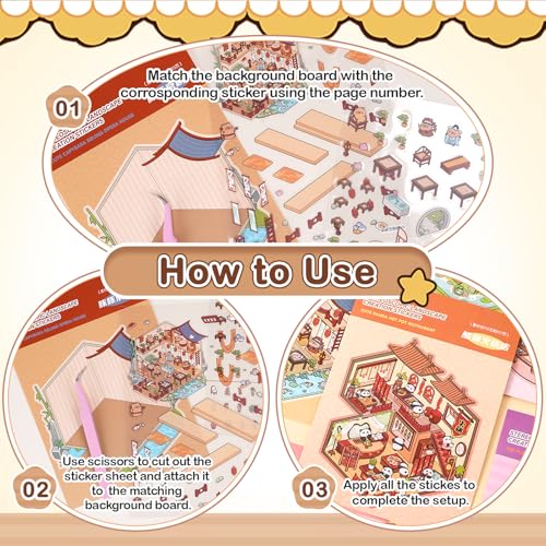 20 Sets 3D Sticker Scene Book for Adults,DIY Create Your Own Mini House | Stickers Cute Kawaii Miniature Scenes for Stress Relief Therapy Pass The Time, Fun Party Favors Gifts for Birthday Holiday - size: Sticker Book 20 Sets