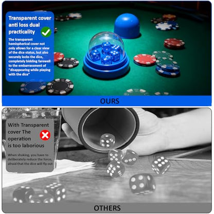 2 Pack Dice Cups with Lids, 12 Dice, Blue and Green Shaker Set | 2 color-coded shakers with clear domes and 12 dice for cleaner, easier rolling at home, school, or on the go. - color: Green & Blue