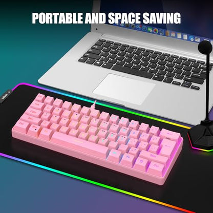 RedThunder 60% Gaming Keyboard and Mouse Combo, Ultra-Compact 61 Keys RGB Backlit Mini Keyboard, Lightweight 7200 DPI Honeycomb Optical Mouse, RGB Wired Gaming Set for PC MAC PS5 Xbox Gamer(Pink) - style: 01 Pink Wired Combo