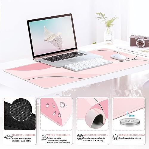 iCasso Pink Art 4in1 Desk Mat, 35.4"x15.7" Keyboard Pad for Travel | Dreamy Ergonomic Desk Pad Including Keyboard Wrist Rest, Mousepad Set for Women Workspace Table Computer Setup - color: Pink Art