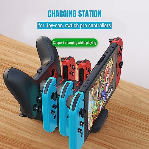 6 in 1 Controller Charging Dock Station for Pro, Fast Charging Station with Indicator Light, Controller Charger for 4 and 2 Pro