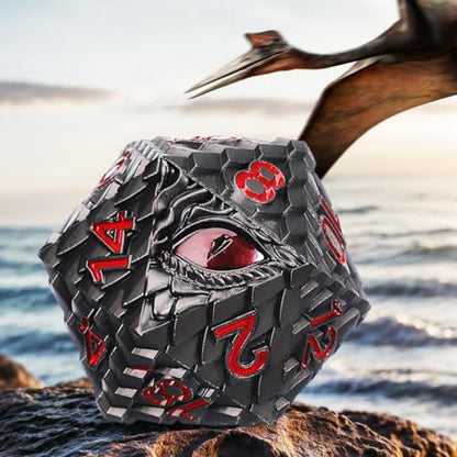 1 die Metal D20 DND Dice - Dragon Scale Metallic 20 Sided Giant Polyhedral Dice,35mm Large Dragon Eye Metal D&D Dice for Dungeons and Dragon Tabletop Game(Black Dragon Scale) - color: Black Dragon Scale