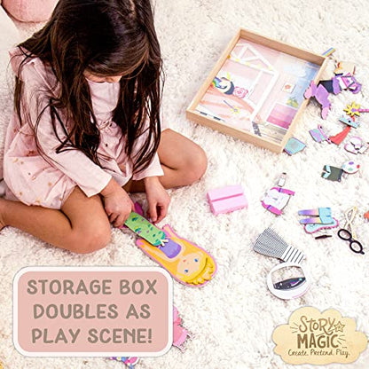 Story Magic Wooden Dress-Up Doll by Horizon Group USA, Dress Up Magnetic Wood Double Sided Doll, Over 40 Outfit and Accessory Pieces, Creative Pretend Play, Perfect for Ages 4+ - style: Rustic
