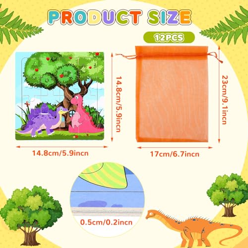 SANNIX 12 Pack Dinosaur Wooden Jigsaw Puzzles with Organize Bags, Dinosaurs | Animals Toddlers Puzzles for Kids Ages 3 4 5, Party Favors Educational Learning Travel Toys for Boys Girls - style: Dinosaurs