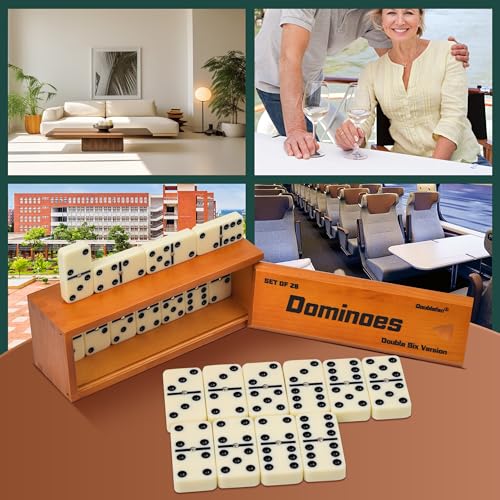Doublefan Jumbo Dominoes for Adults, Double 6 Domino Set in Prime Wood Box | For 2-4 players, 55 Ivory Jumbo Domino tiles, Metal spinners, Deluxe wood case, family game, board game, Gift choice - style: Jumbo