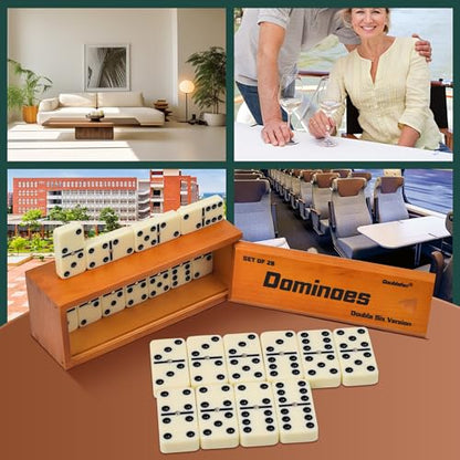 Doublefan Jumbo Dominoes for Adults, Double 6 Domino Set in Prime Wood Box | For 2-4 players, 55 Ivory Jumbo Domino tiles, Metal spinners, Deluxe wood case, family game, board game, Gift choice - style: Jumbo