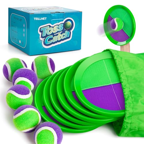 TEILLNET Toss and Catch Ball Set Upgraded - Beach Toys Outdoor Games Baseball Games - Sturdy & Water-Resistant for Pool Yard - Classic Gift for Toddlers Kids Boys Girls 3 4 5 6 7 8 9 10 11 12+ Years - color: Purple, size: 6 Paddles 6 Balls