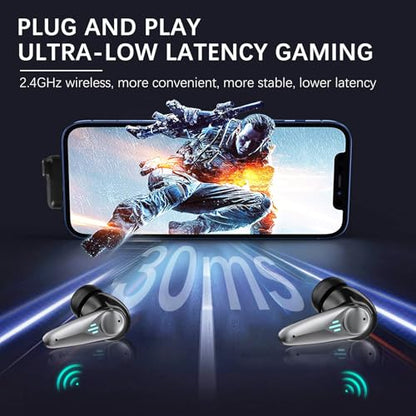KASOTT 2.4GHZ Wireless Gaming Earbuds,30MS Low-Latency,Bluetooth 5.4,with ANC Active Noise Cancelling,USB-C Dongle Included-Compatible with Meta Quest 3/2,Steam Deck,PS5/4,VR,PC,Switch (Black)