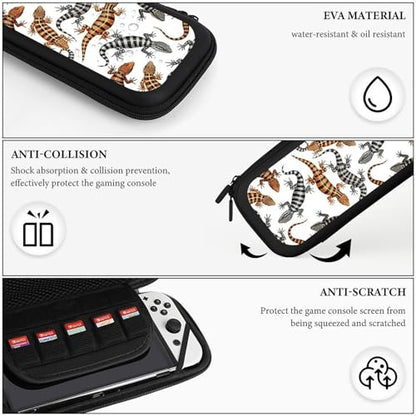 PPIKTC Travel Protective Pouch for Switch, Portable Carrying Case with 15 Game Cartridges, Reptile Lizard Bag - color: Design (334)