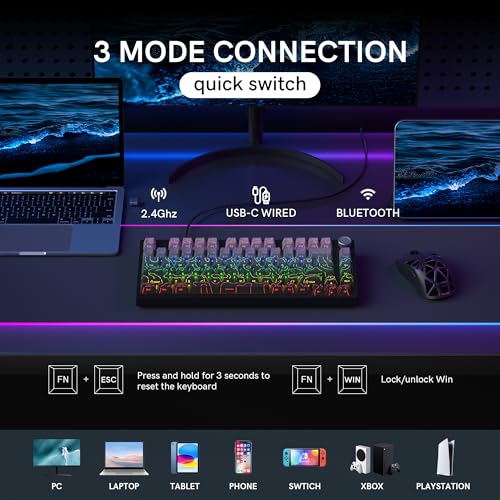 COSTOM WK75 75% Wireless Gaming Mechanical Keyboard,BT5.0/2.4GHz/USB-C, Hot Swappable Pre-lubed Custom Linear Switches,Gasket Structure,RGB Backlit Keyboard for PC/Laptop/Xbox/PS4/PS5 (Topographic) - color: Topographic