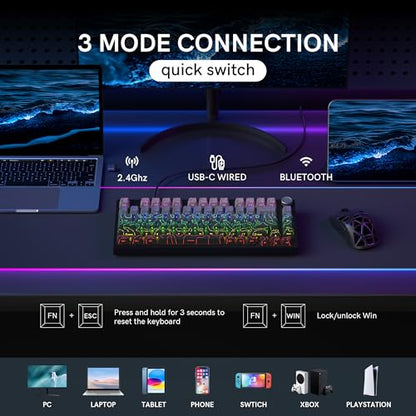 COSTOM WK75 75% Wireless Gaming Mechanical Keyboard,BT5.0/2.4GHz/USB-C, Hot Swappable Pre-lubed Custom Linear Switches,Gasket Structure,RGB Backlit Keyboard for PC/Laptop/Xbox/PS4/PS5 (Topographic) - color: Topographic