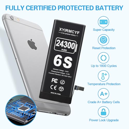 XYIRMCYF 24300mAh Super Capacity Battery Compatible with iPhone 6S, New 0 Cycle-Li-Polymer Replacement Battery for iPhone 6S, with Professional Repair Tool Kit - color: 6S-24300
