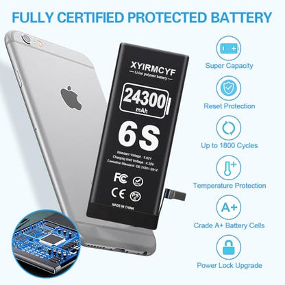 XYIRMCYF 24300mAh Super Capacity Battery Compatible with iPhone 6S, New 0 Cycle-Li-Polymer Replacement Battery for iPhone 6S, with Professional Repair Tool Kit - color: 6S-24300